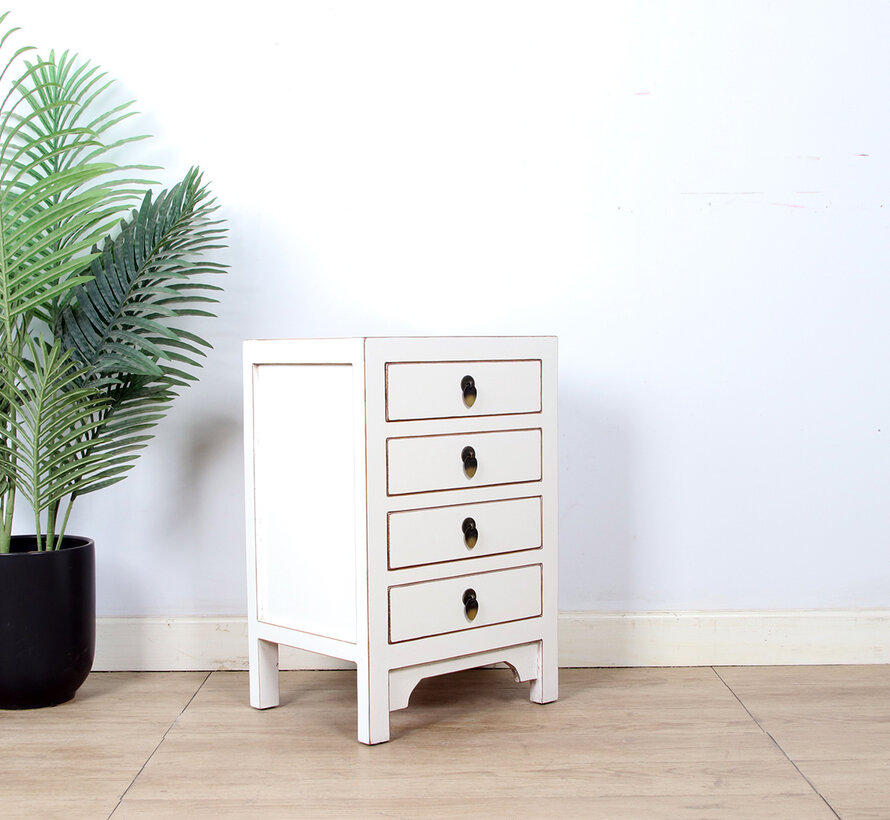 Chinesische Kommode Nachtschrank Massivholz Cremeweiß