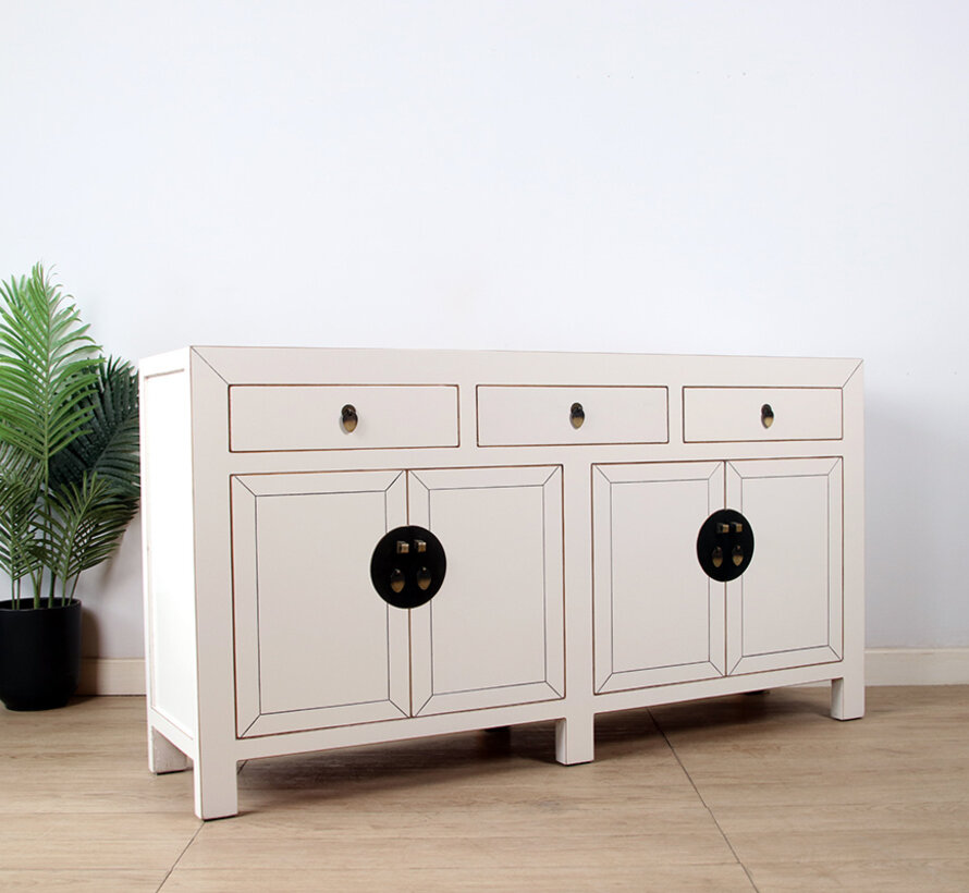 chinesische Kommode Sideboard 4 Türen 3 Schubladen Cremeweiß