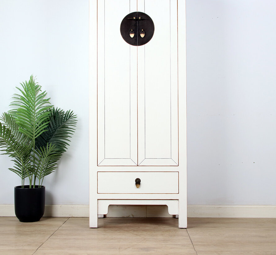 Chinesischer Hochzeitschrank 2 Türen 1 Schublade Cremeweiß