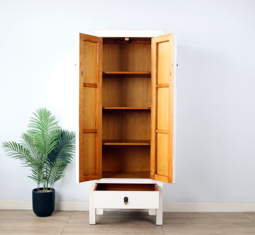 Chinesischer Hochzeitschrank 2 Türen 1 Schublade Cremeweiß