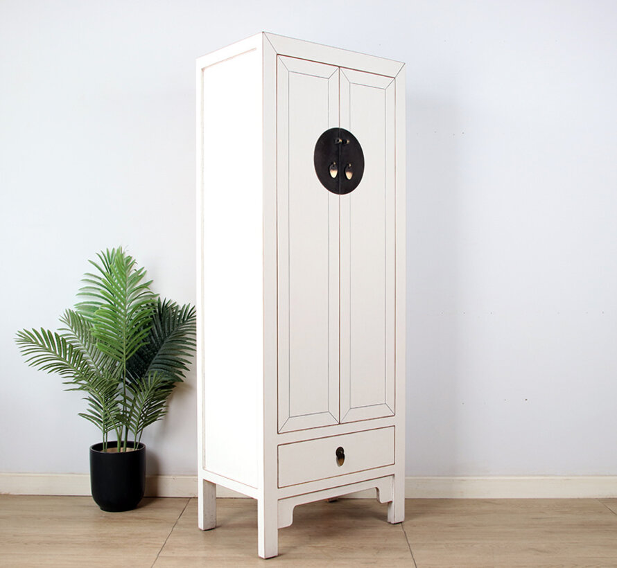 Chinesischer Hochzeitschrank 2 Türen 1 Schublade Cremeweiß