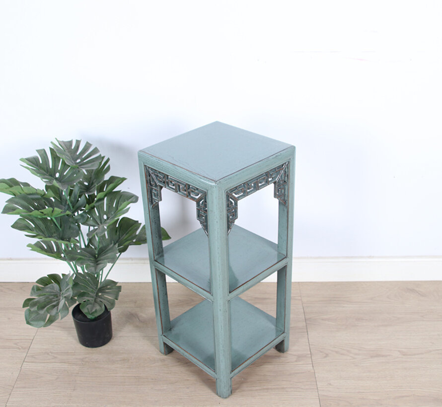 Blumensäule Pflanzenständer Beistelltisch Regal Massivholz grau  RAL7005