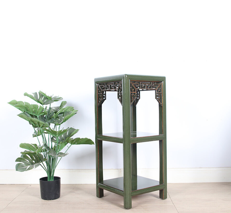 Flower column plant stand side table shelf solid wood olivgrün