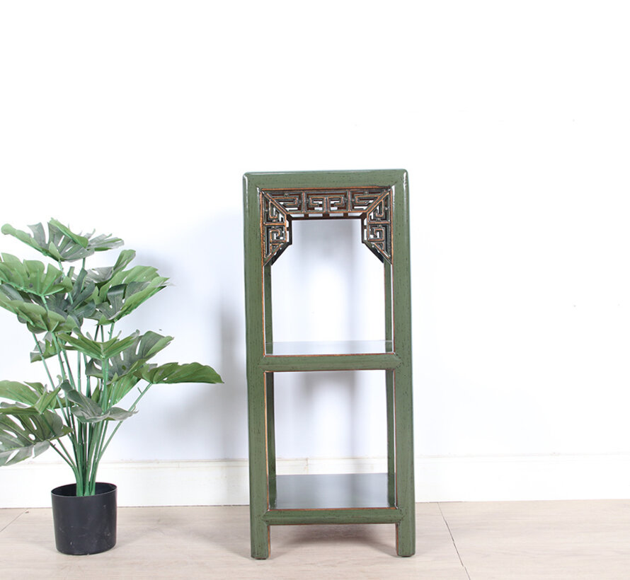 Flower column plant stand side table shelf solid wood olivgrün