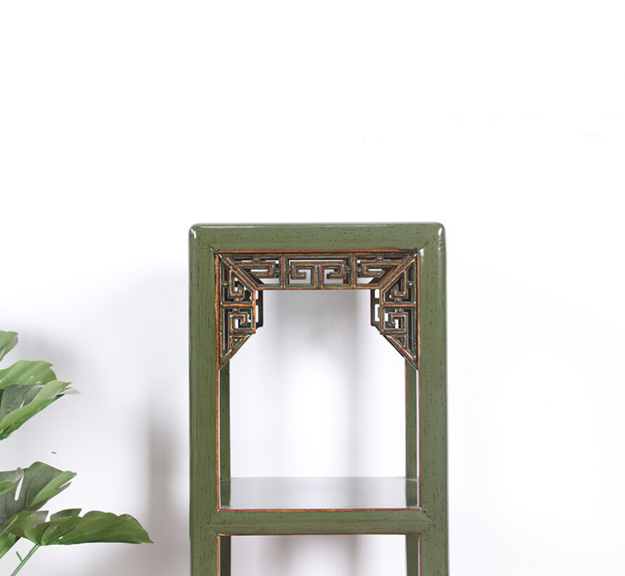 Flower column plant stand side table shelf solid wood olivgrün