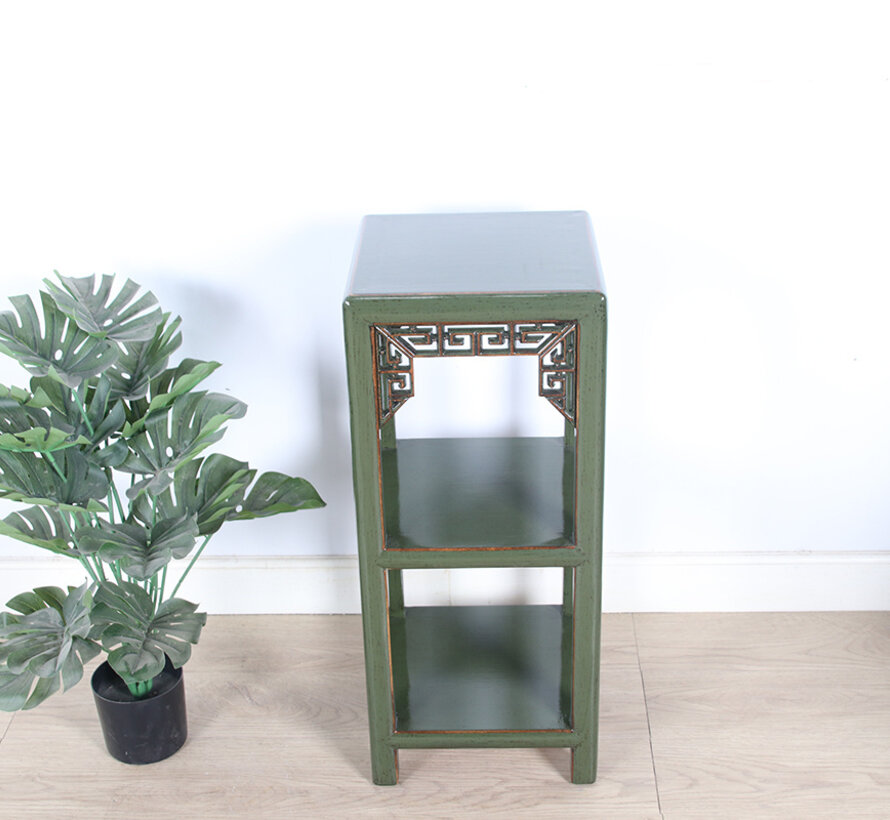 Flower column plant stand side table shelf solid wood olivgrün