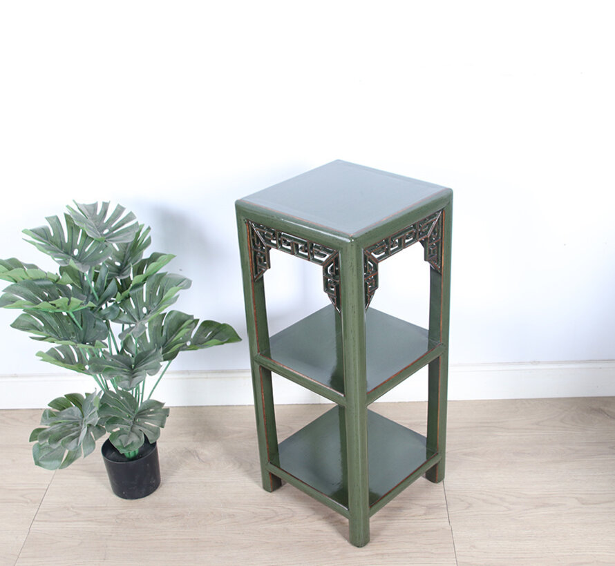 Flower column plant stand side table shelf solid wood olivgrün