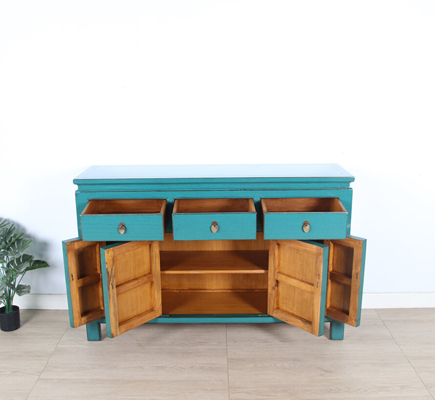 Chinese sideboard  chest of drawers 4 doors 3 drawers turquoise RAL5018