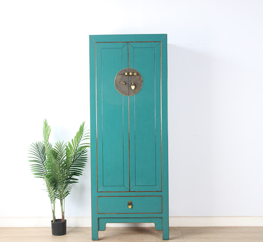 Chinese wedding cabinet 2 doors 1 drawer turquoise RAL5018