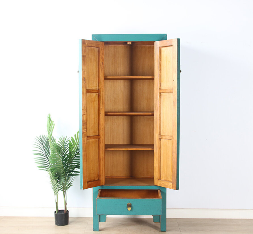 Chinesischer Hochzeitschrank 2 Türen 1 Schublade türkis  RAL5018