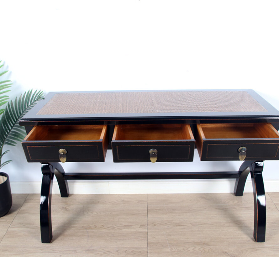 Desk with rattan weaving made of natural bamboo