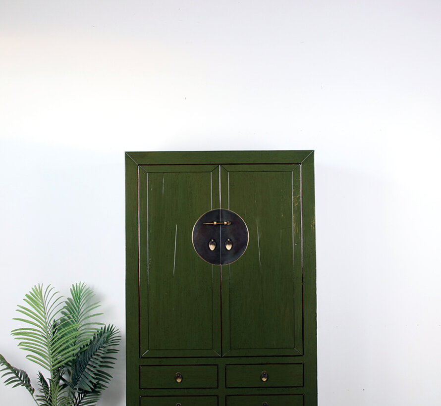 Antique Chinese Olive Green Cabinet | Yajutang