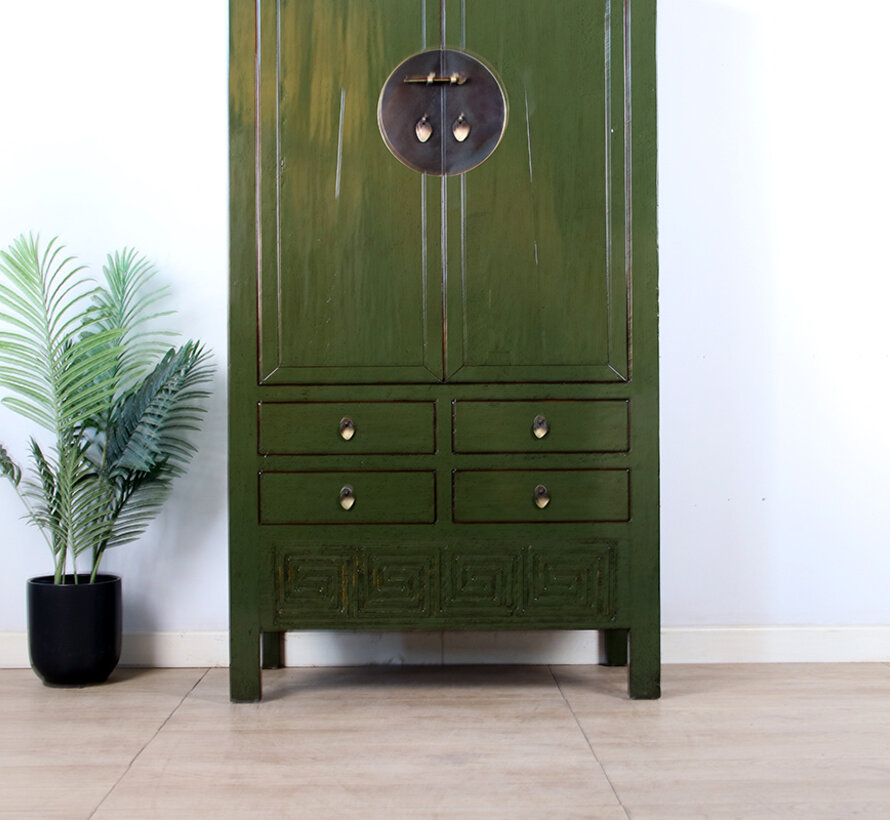 Antique Chinese Olive Green Cabinet | Yajutang