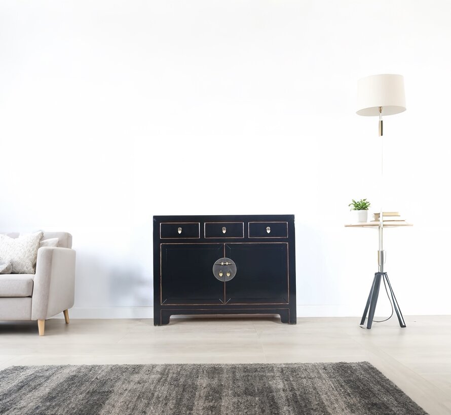 Chinese dresser sideboard 3 drawers 2 doors Oriental / Asian style black