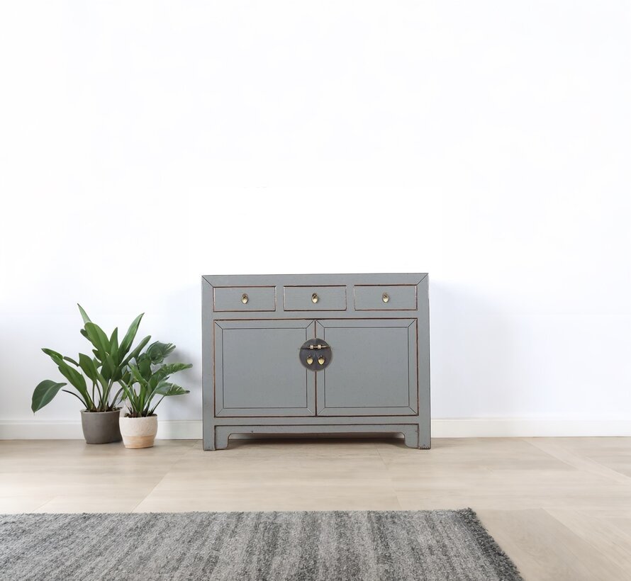 chinesische Kommode Sideboard 3 Schubladen 2 Türen grau  RAL7005