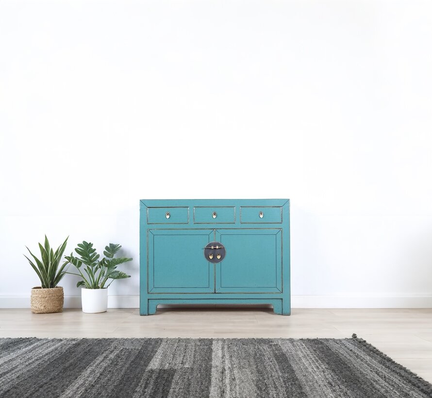 chinesische Kommode Sideboard 3 Schubladen 2 Türen türkis RAL5018