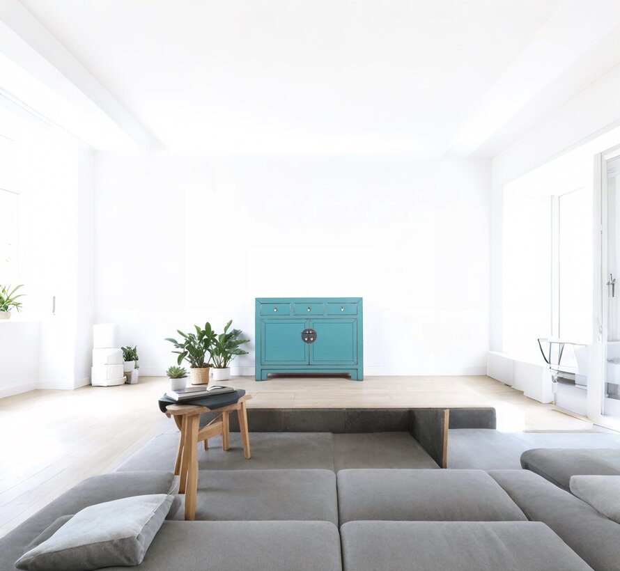 chinesische Kommode Sideboard 3 Schubladen 2 Türen türkis RAL5018