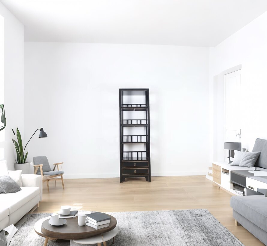 Shelf dresser cabinet solid wood 2 drawers black