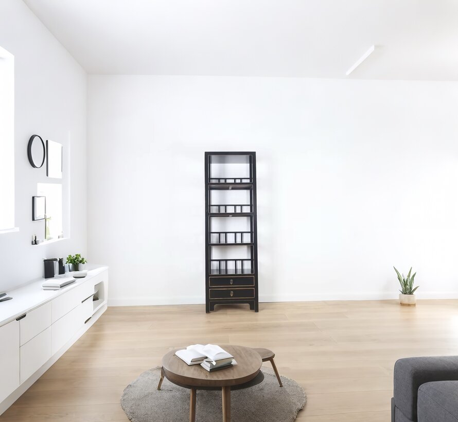 Shelf dresser cabinet solid wood 2 drawers black