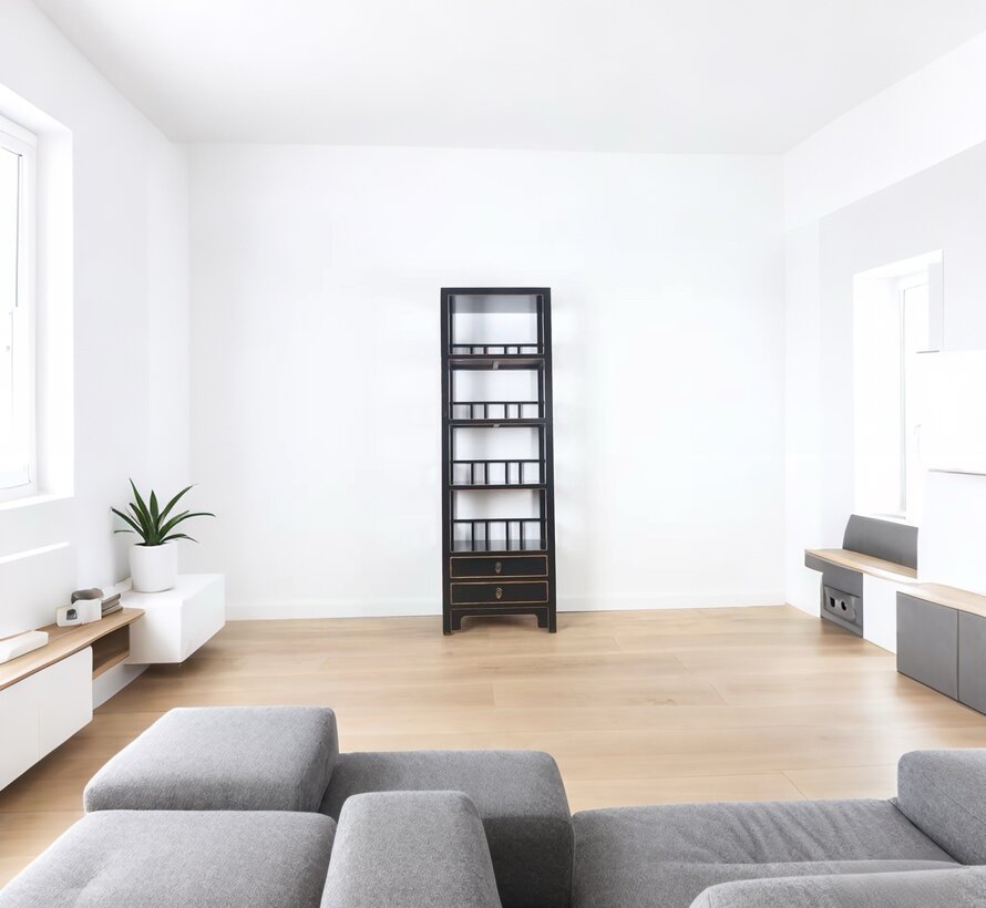 Shelf dresser cabinet solid wood 2 drawers black