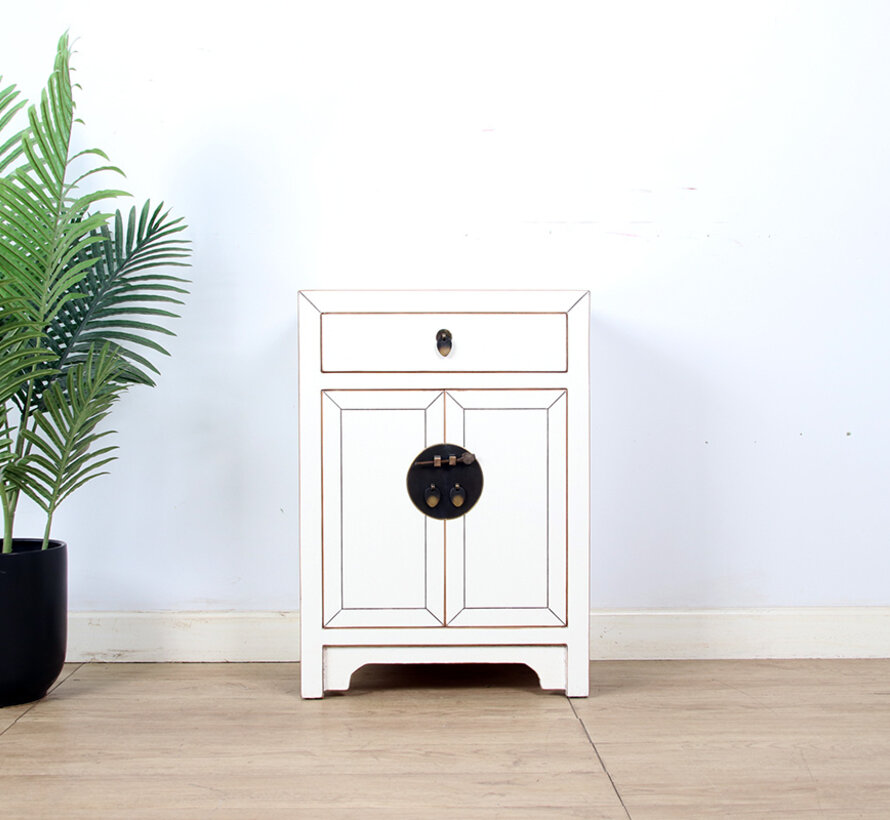 Bedside table with natural wood edges solid wood cream white