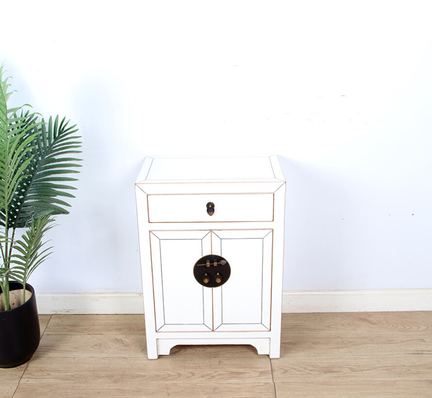 Bedside table with natural wood edges solid wood cream white