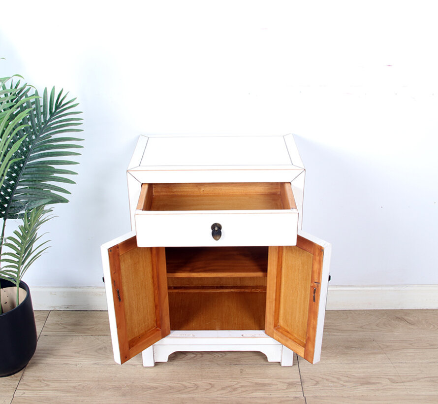 Bedside table with natural wood edges solid wood cream white