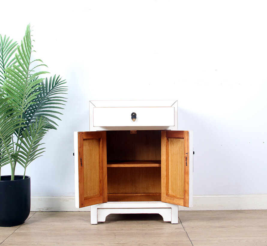 Bedside table with natural wood edges solid wood cream white