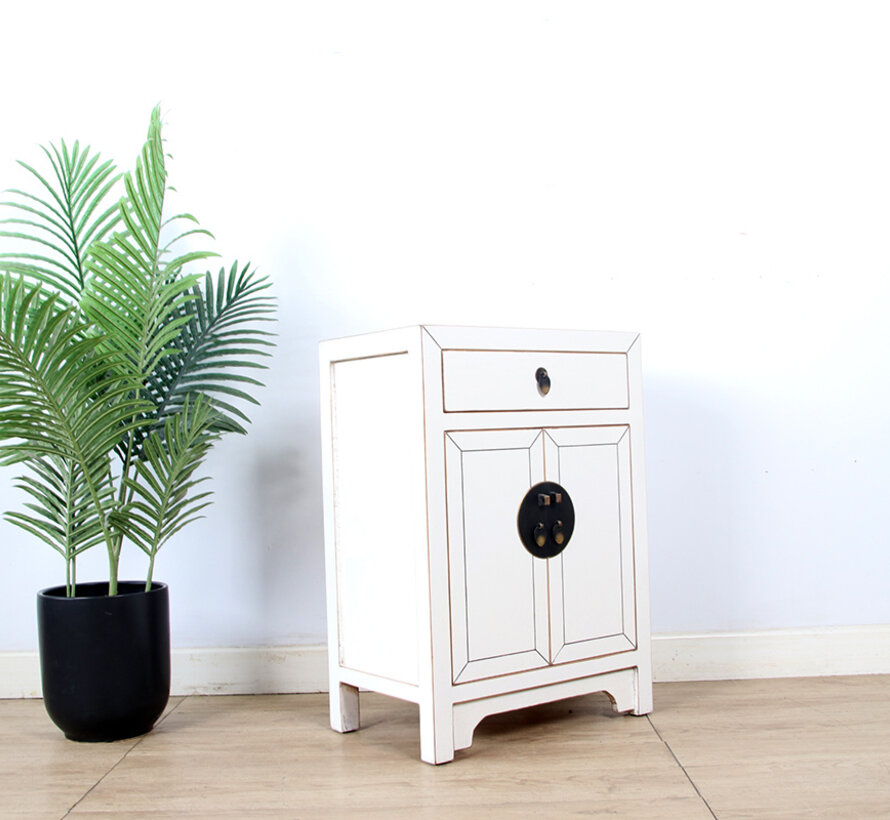 Bedside table with natural wood edges solid wood cream white