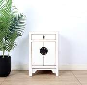 Yajutang Nachtschrank mit Naturholz Kanten Cremeweiß