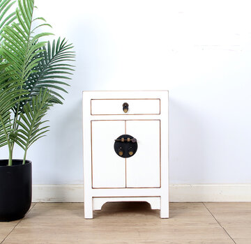 Yajutang bedside table natural wood edges cream white