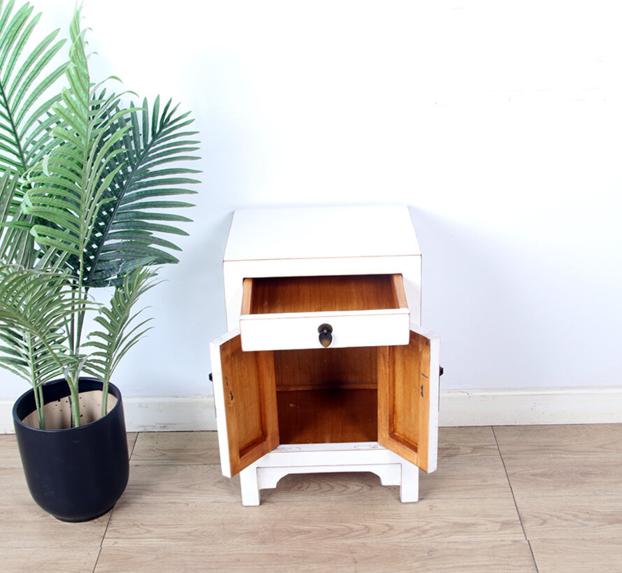 Chinese cabinet Chinese bedside cabinet solid wood cream white