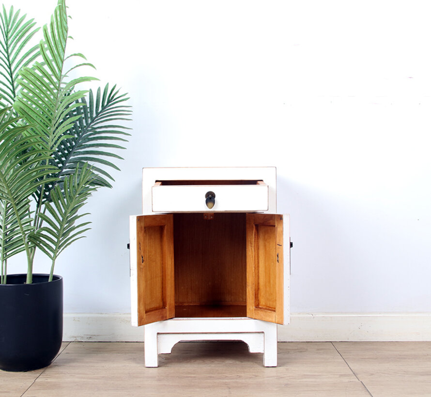 Chinese cabinet Chinese bedside cabinet solid wood cream white