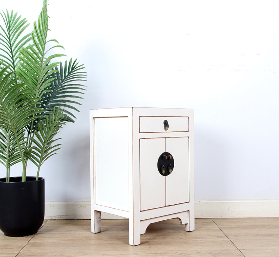 Chinese cabinet Chinese bedside cabinet solid wood cream white
