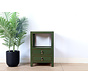Chinese Solid Wood Side Table – olive green lacquer, 2 drawers, open shelf