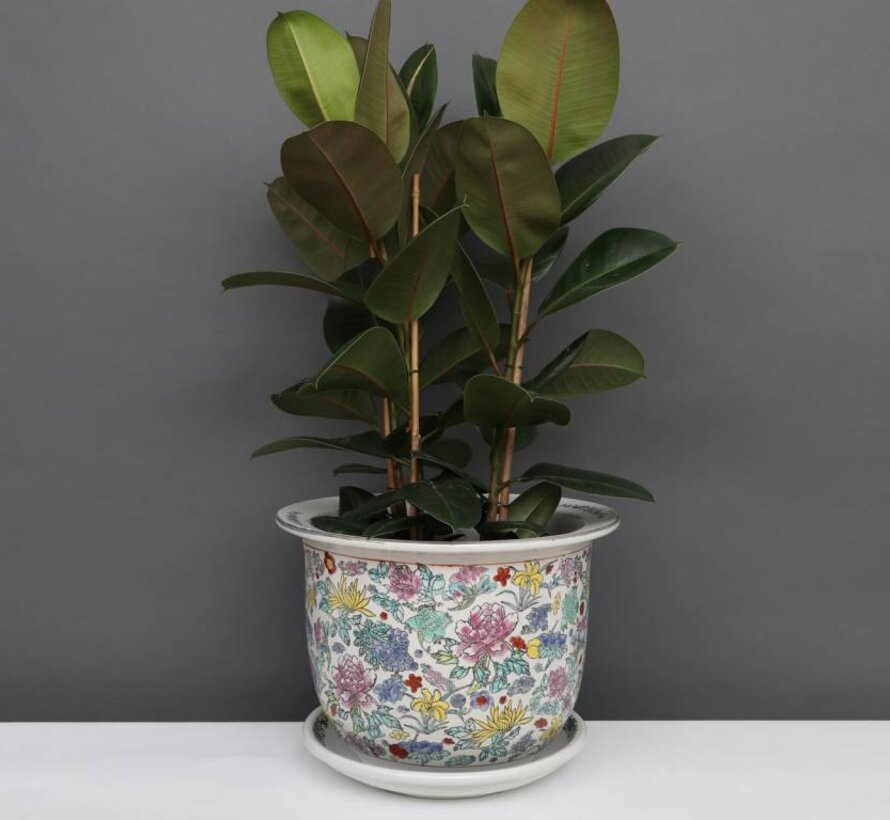 China Porcelain flowerpot white with colorful flowers Ø 26