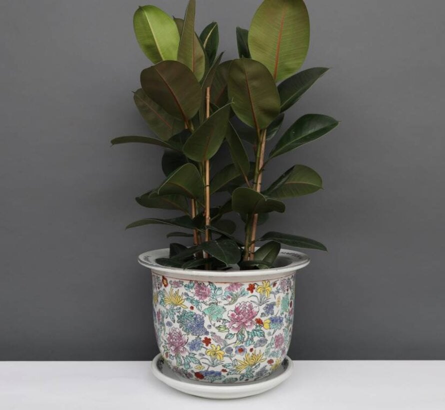 China Porcelain flowerpot white with colorful flowers Ø 16 cm