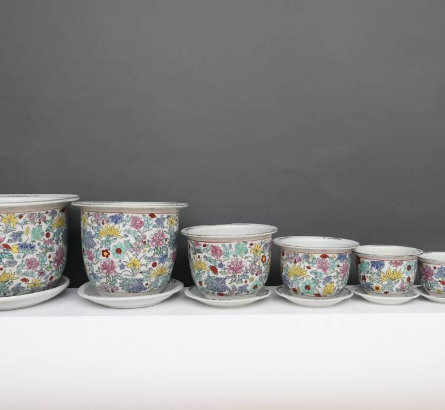 China Porzellan Blumentopf  Weiß mit bunten Blumen Ø13cm