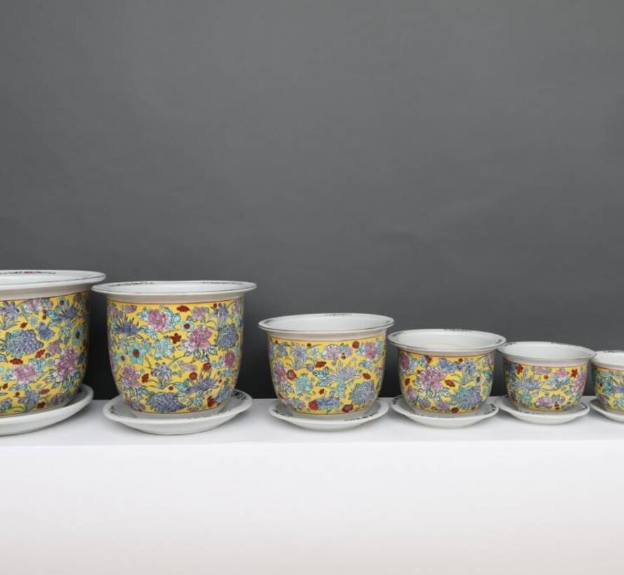 Porzellan Blumentopf  gelb bunte Blumen  Ø16