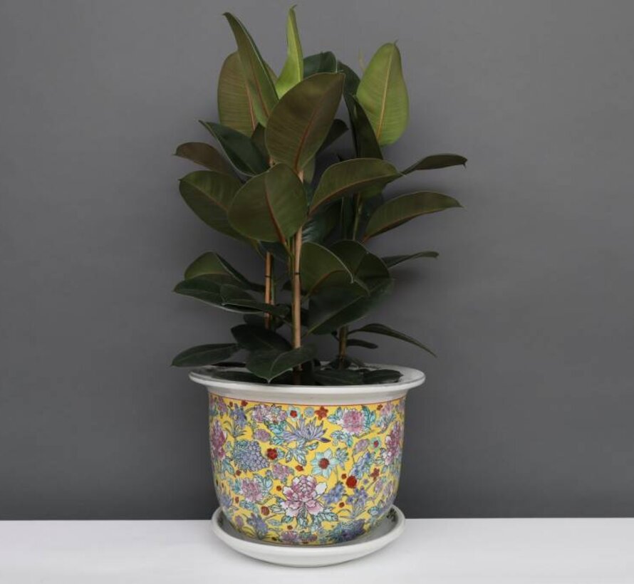 Porcelain flowerpot yellow colorful flowers Ø 16