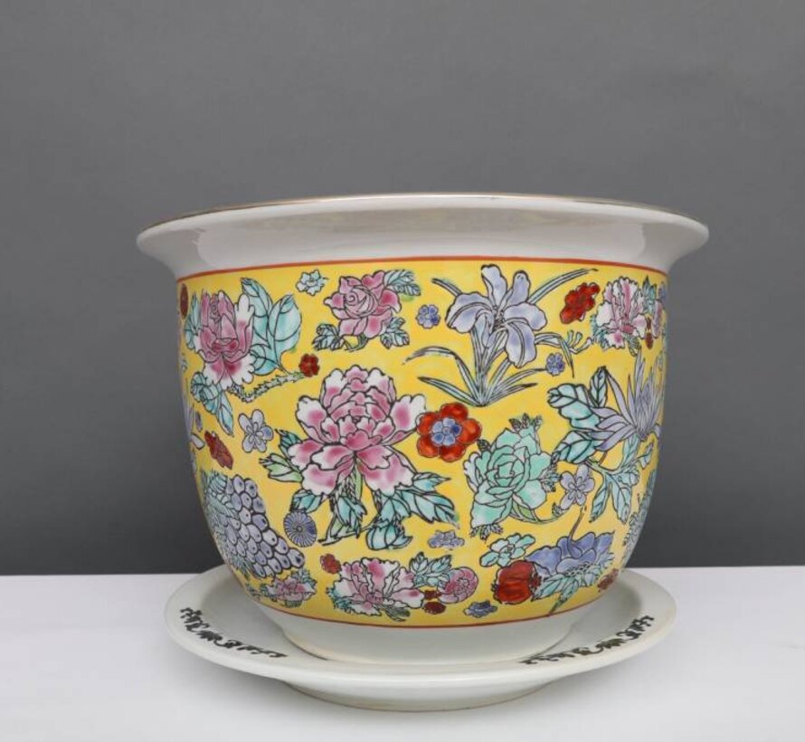 Porzellan Blumentopf  gelb bunte Blumen  Ø 13