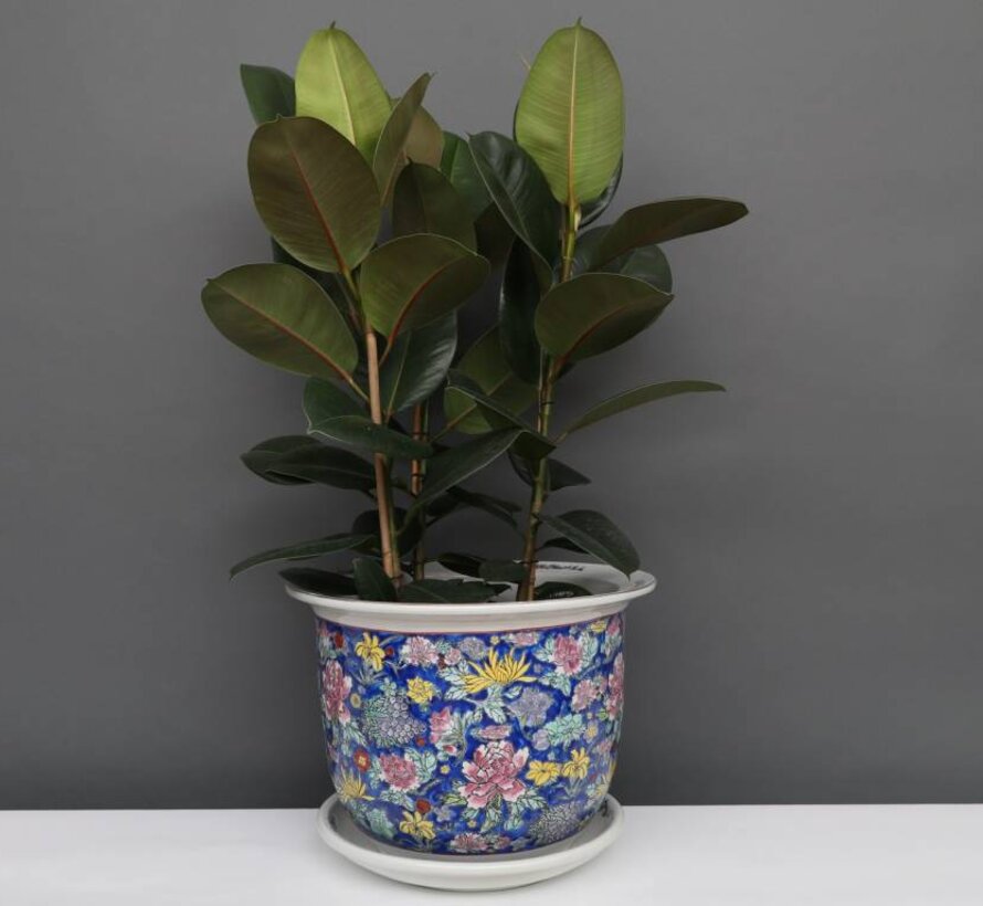 Porzellan Blumentopf  blau bunte Blumen  Ø 22