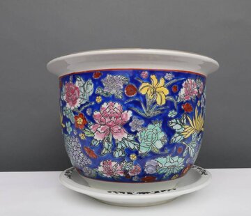 Yajutang Flowerpot blue & colorful flowers Ø 30