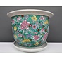 Flower pot with saucer made of porcelain painting green floral motif Ø 30