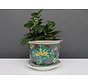 Flower pot with saucer made of porcelain painting green floral motif Ø 13
