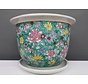 Flower pot with saucer made of porcelain painting green floral motif Ø 26