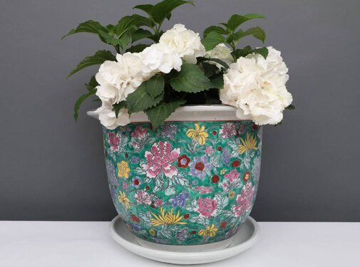 Yajutang Blumentopf Grün mit bunten Blumen Ø19