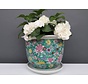Flower pot with saucer  porcelain painting green floral motif Ø19