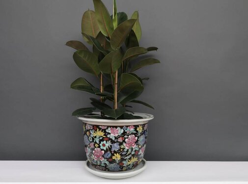 Yajutang Blumentopf Schwarz & bunten Blumen Ø26