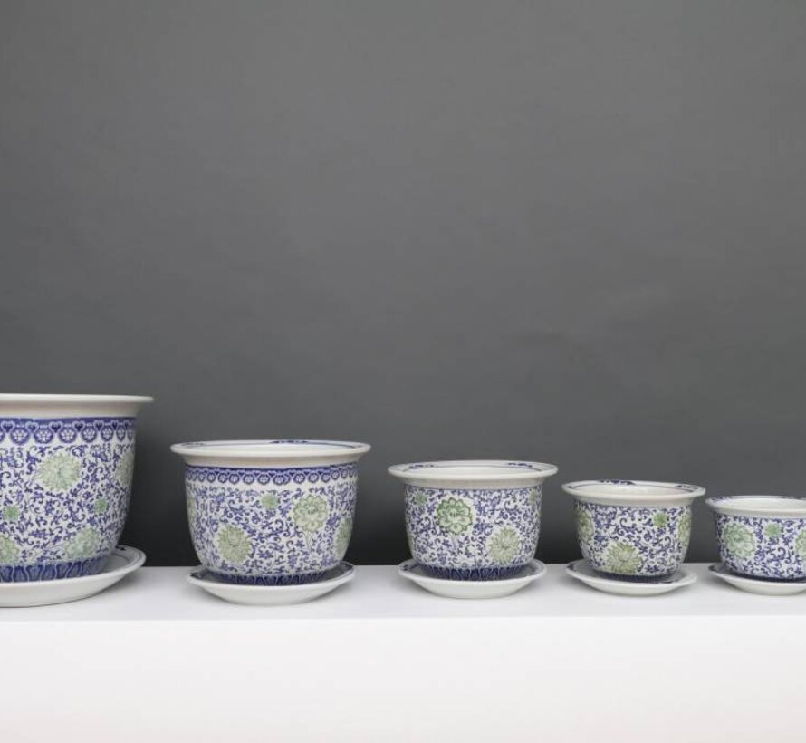 China Porzellan Blumentopf Blau-Weiß  grünen Blumen Ø13